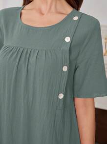 Mulvari 纯色纽扣细节长款女式连衣裙 - 薄荷綠 - 查看 4