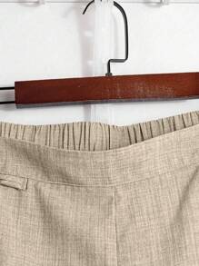 Linhara Plus Size Women's Casual, Commuting Daily Going Out Elastic Waist Round Slit Design Chinese Knot Decor Button Shorts - Apricot - View 4