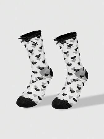Fairycore 4 Pairs Women's Bowknot & Lace Detail Ice Silk Mid-Calf Socks, All Season