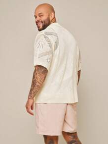 EASEVO Plus Size Men's Casual Half Sleeve Hollow Out Knit Cardigan Fall Sweater, Winter