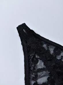 SHEIN DrisQ 男士性感蕾丝丁字裤，黑色露背丁字裤 - 黑色 - 查看 3