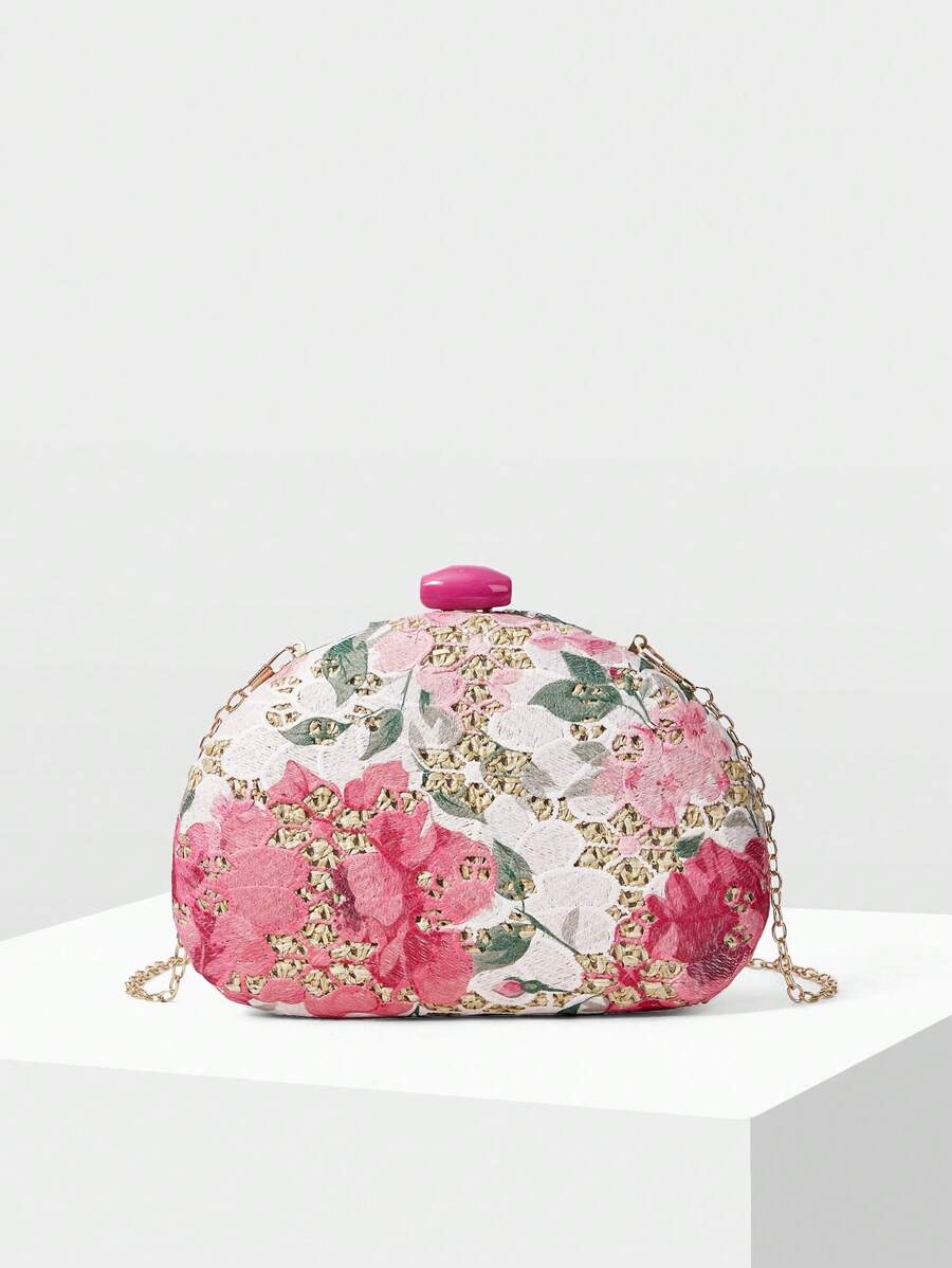 MOTF PREMIUM BOLSO DE MANO CON CIERRE DE BESO Y ESTAMPADO FLORAL - Rosa Fucsia - Ver 1