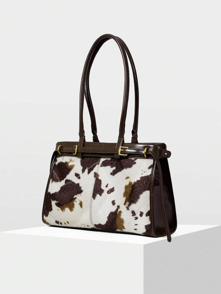 Borsa a spalla con rilegatura in contrasto in pelle PU