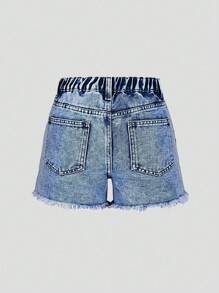 Tween Girls Y2K Style Denim Shorts, Spring/Summer New, Heart, Floral & Graffiti Print, Ripped, Casual & Versatile, Fashion Tween Girls Jeans Shorts - Medium Wash - View 2