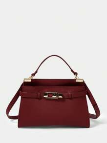 SHECARRY 女士金属装饰休闲手提包，时尚日常通勤手提包，红色 - 酒紅色 - 查看 3