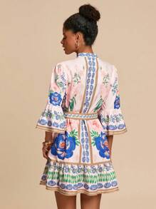 Travachic 女式波西米亚印花喇叭袖短裙，时尚度假装，女士度假装，女士度假装，海滩度假装，女士夏季装，女士夏季连衣裙，女士连衣裙，夏季连衣裙，女士太阳裙，女士优雅连衣裙