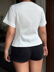 Sunnyshic 条纹束腰休闲舒适衬衫 - 白色 - 查看 2