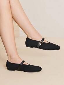 MOTF PREMIUM PU LEATHER BUCKLE MARY JANE FLAT SHOES FOR CHRISTMAS SPRING SHOES - Black - View 2