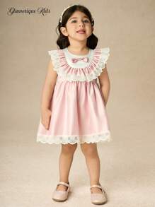 Glamorique Kids فستان بناتي من الساتان بألوان مختلطة مع تفاصيل من الدانتيل المكرمل، فستان حفلة بأسلوب كولدج مزين بعقدة الفيونكة للأطفال الرضع في عيد الميلاد