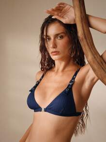 Anewsta Women Solid Color Swimwear Top For Vacation And Beach For Summer - Navy Blue - View 4