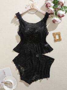 SHEIN 2pcs Black Lace Plus Size Lingerie Set