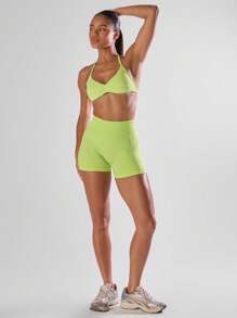 Musera Sport Solid Ruched Bust Open Back Halter Sports Bra , Active Comfy Workout Gym Outfit Running Run Club ,Padel, Tennis, Pickleball
