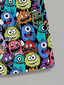 Manfinity Homme Men's Summer Casual Cartoon Print T-Shirt Shorts Set - Black - View 5