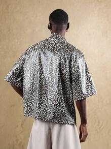 SUMWON Leopard Print Short Sleeve Boxy Button Down Shirt Oversized Style Resort Vacation Party Casual Wear - Multicolor - View 3