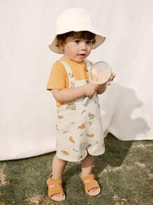 Cozy Pixies 2pcs/Set Baby Boy Soft Knit Cartoon Dinosaur Print Short Sleeve T-Shirt And Bib Shorts Set - Multicolor - View 4