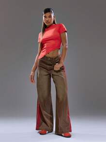 MUSERA Asymmetric Hem Fitted T-Shirt Spring, Summer, Streetwear, Y2k, Cool Girl, City Muse Back To School - Red - View 5