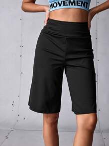 Streetz SHEIN Sport 女士休闲百搭纯色宽松运动短裤健身短裤 - 黑色 - 查看 4