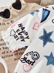 SHEIN 2pcs/Set Tween GirlsCasual Cute Blouse And Pleated Mini Skirt Set Summer Holiday - Multicolor - View 4