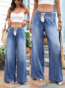 SHEIN Women's Casual Fringed Loose Wide Leg Pants