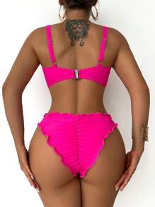 Swim DD+ Bộ đồ bơi ren viền màu trơn cho nữ - Màu Hồng Tươi - Xem 2