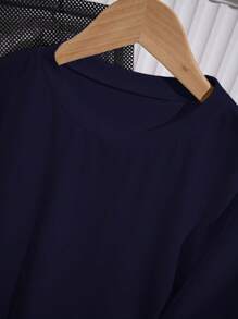 SHEIN PETITE 女式基本款纯色短袖 T 恤，休闲日常穿着，夏季 - 寶藍色 - 查看 5