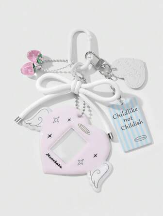 Anime 1 pieza Colgante de letra con lazo de alta calidad y estilo versátil y lindo, accesorio de resina con forma de fresa, soporte de tarjeta de PU con alas de corazón, llavero y accesorio DIY para bolso, apto para mujeres, niñas, uso diario y regalo de vacaciones