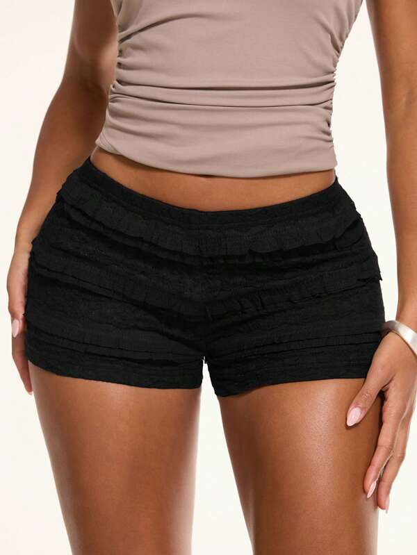 SHEIN BAE Women's Striped Elastic Waist Fitted Shorts/Beach Essentials/Shorts/Summer Outfits For Women/Summer/Pants/Beach Outfits For Woman/Vacation/Beach Essentials,Micro Shorts