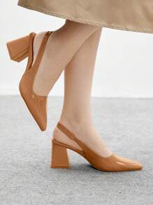 CUCCOO BIZCHIC Zapatos casuales/de fiesta/de oficina de PU color albaricoque con correa en la parte posterior y tacón grueso de punta afilada para mujer