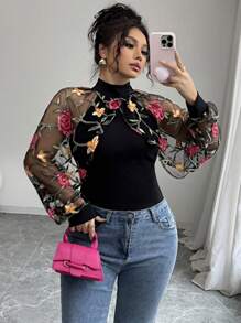 Elenzga Áo thun dệt kim thường ngày cỡ lớn cho nữ - màu đen - Xem 1