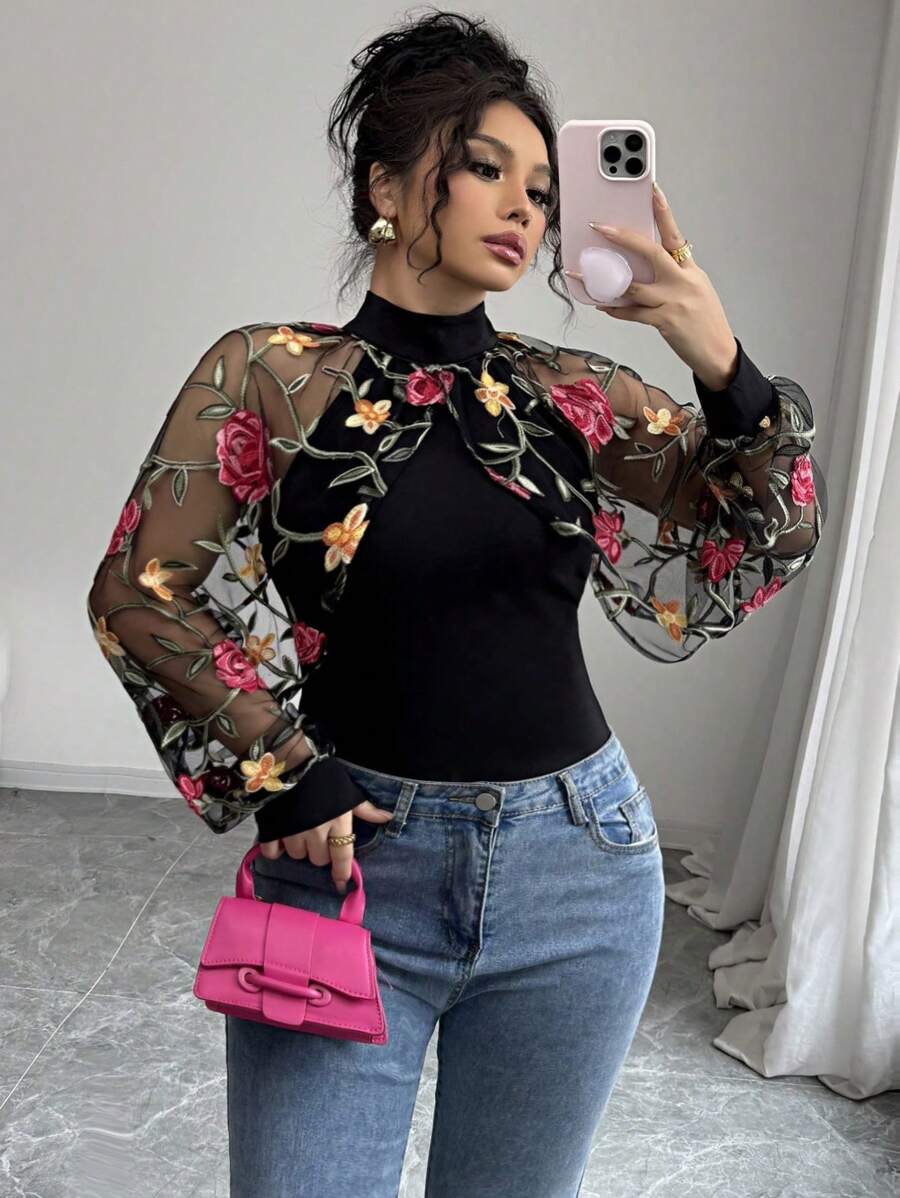 Elenzga Áo thun dệt kim thường ngày cỡ lớn cho nữ - màu đen - Xem 1