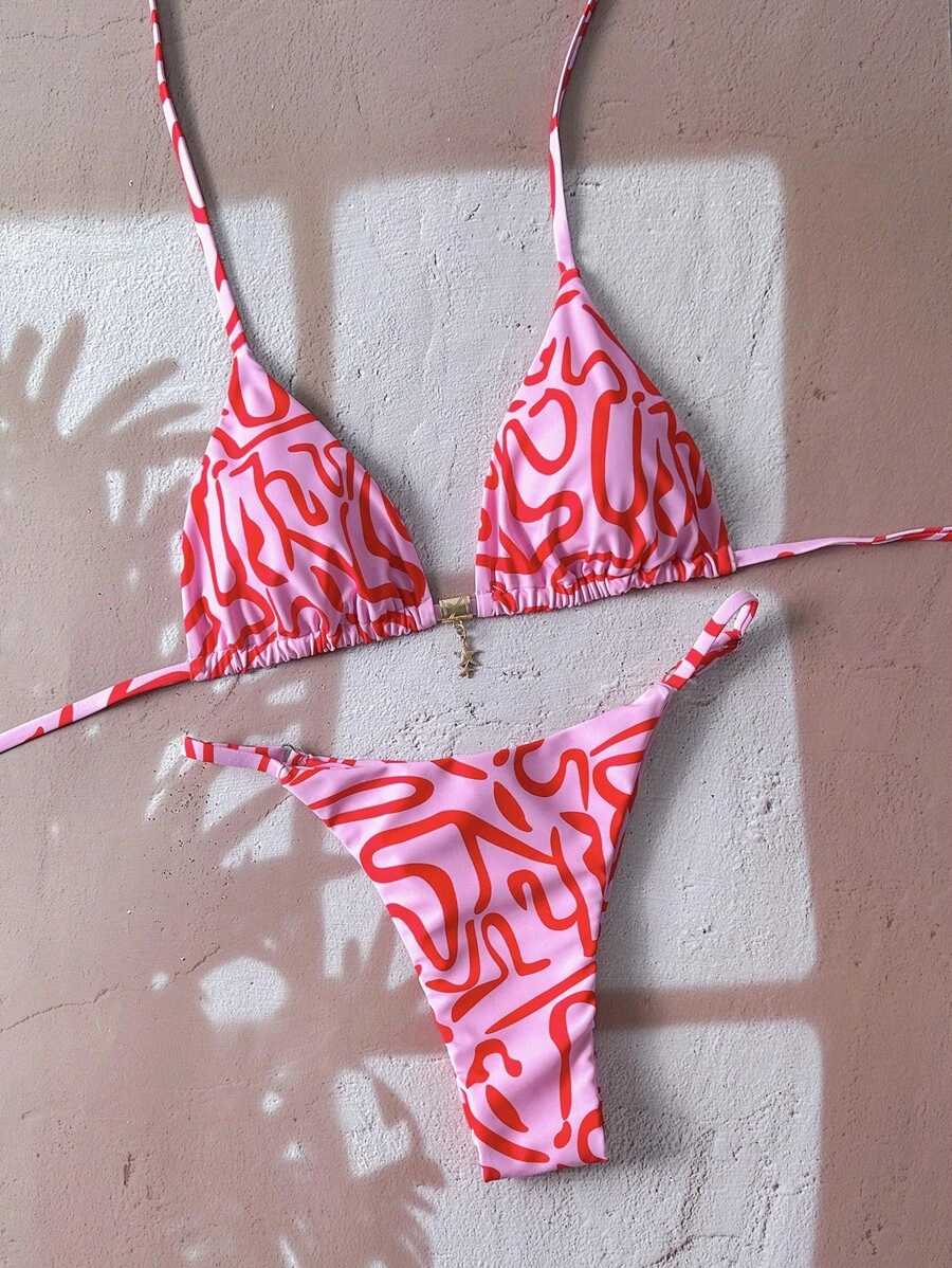 SHEIN Swim Vcay Bộ bikini trang sức kim loại ngẫu nhiên cho nữ, mùa hè - Nhiều màu - Xem 1