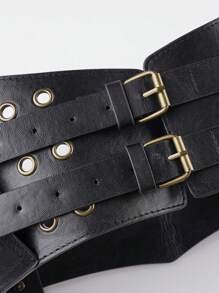 ROMWE Grunge Punk Y2K Punk Style Black Metal Rivet Eye Multi-Pocket Adjustable Metal Buckle Fanny Pack For Women