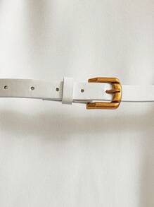 Franclia Cute Elegant White Round Neck Beaded Metallic Waist Belt Detail Women Dress - White - View 3