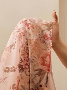 Anewsta Váy dài chữ A nhún eo Cami thanh lịch có họa tiết hoa, thích hợp cho kỳ nghỉ và bãi biển - Hồng - Xem 8