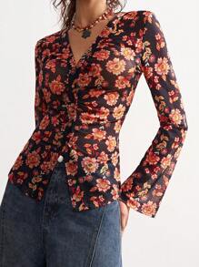 Bohemela Boho Vintage Knit Lace V-Neck Flared Sleeve Blouse For Women, Bohomian Style Vacation Outfits, Simple Fashion Casual Everyday Wear