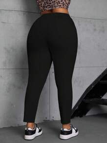 SHEIN SXY 大码女式弹力黑色休闲紧身牛仔裤，时尚简约优雅