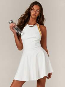 Athîral 女式休闲条纹交叉后背迷你吊带连衣裙，夏季 - 彩色 - 查看 4