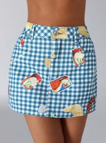 Jeanoix Váy chữ A denim dễ thương giản dị dành cho nữ - Màu xanh lam - Xem 3
