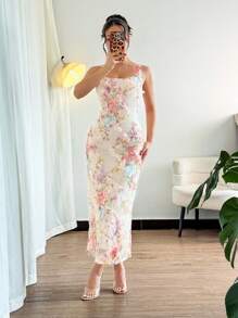 Islaluna 女士花卉印花方领无袖优雅连衣裙 - 彩色 - 查看 5