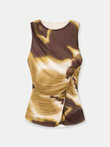 SHEIN X LOS FAVORITOS DE ANA GONZALEZ Maija 2025夏季不规则扎染印花无袖褶皱背心，时尚优雅，适合派对和都市通勤。 - 彩色 - 查看 9