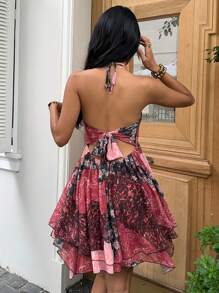 SHEIN SunnyBelle Sexy Backless Tie-Up Print Vacation Dress - Multicolor - View 2