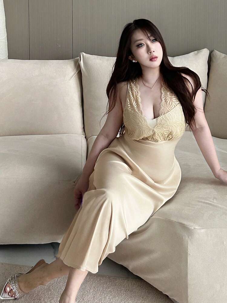 Dazy Plus Plus Size Elegant Lace-Up Back Sleeveless Dress Maxi Dress Cocktail Dress