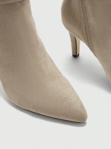 CUCCOO BIZCHIC Pointed Toe Kitten Heel Khaki Fashionable Slip-On Pleated Suede Mid-Calf Boots For Women For Christmas - Khaki - View 7