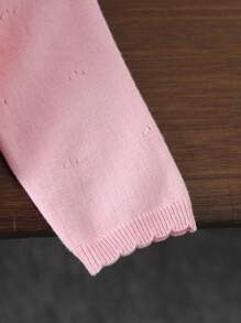 SHEIN Elladie kids 女宝宝白色时尚休闲简约纯色短款开衫 - 淺粉色 - 查看 3