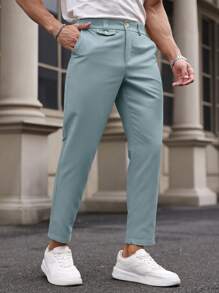 Manfinity Mode Men's Casual Versatile Solid Color Tapered Suit Pants