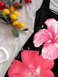 Soleia Women's Casual U-Neck Mini Bodycon Dress With Side Slit, Suitable For Summer, Large Floral Print,Boho Clothes Women Chic Dress