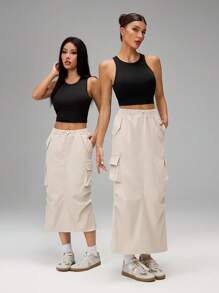 SHEIN PETITE 女士休闲前系宽腰带简约清凉感抗皱速干工装裙适合度假