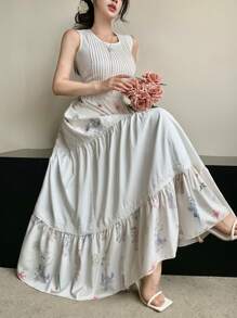 DAZY New Design Niche Mid-Length Lace Ditsy Floral Loose Dress For Women, Spring/Summer - Apricot - View 1