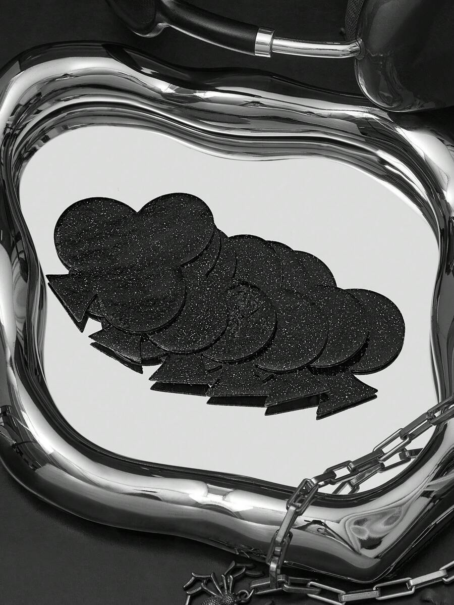 SHEIN 3 Cặp miếng dán núm vú trang trí bằng da có thể tái sử dụng, miếng dán núm vú hình hoa mận kim cương lấp lánh bằng silicon tự dính, quà tặng năm mới, trò chơi tiệc tùng dành cho người lớn thích hợp cho lễ Halloween/Giáng sinh/Lễ Tạ ơn - màu đen - Xem 1