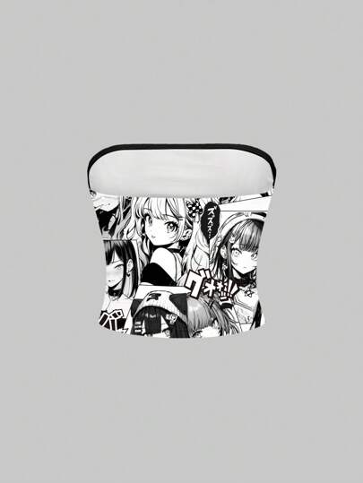 Anime Cute & Sexy 2D Cartoon Print Camisole Top For Women